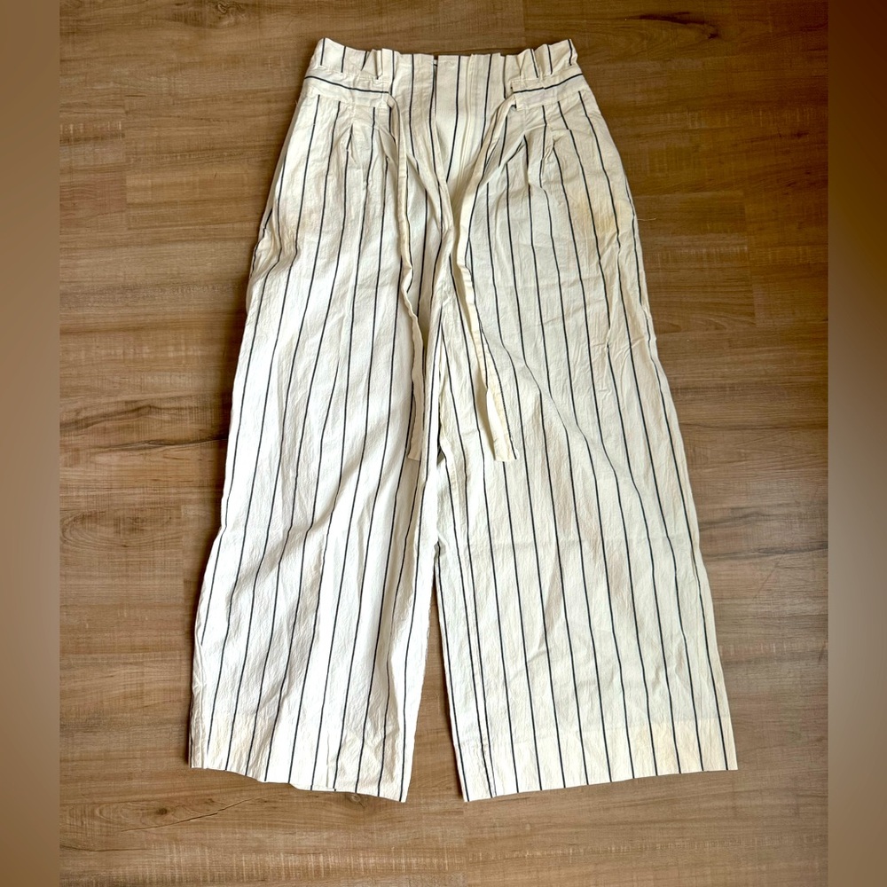 Zara navy and white striped cotton wide leg pants XS